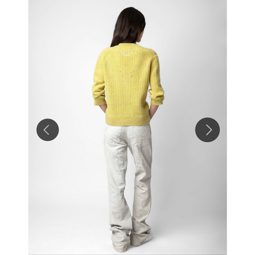 Zadig & Voltaire Fanny Lace-Up Cable Knit Sweater Size S Lime Green Yellow - Picture 6 of 12